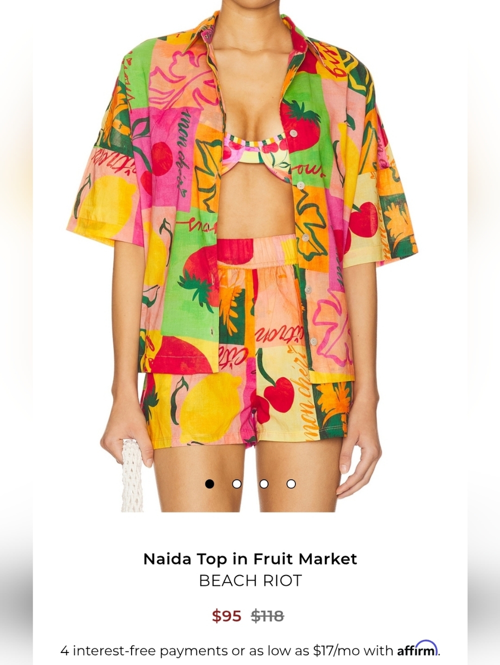 Beach Riot Naida Top In Fruit Market Button-Up Cotton Shirt Size Medium - Picture 3 of 7
